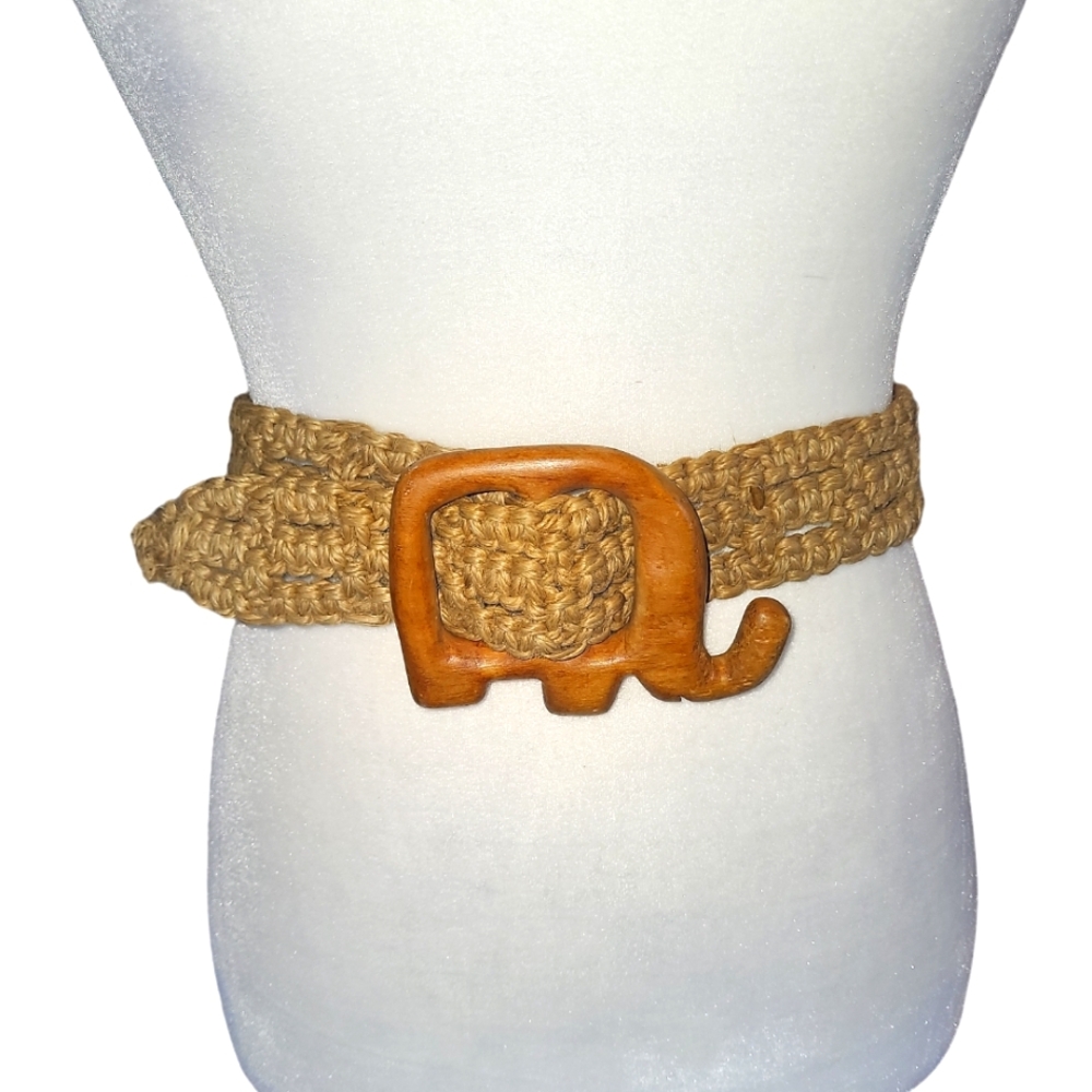 Handmade Woven Elephant Buckle Belt in Tan
